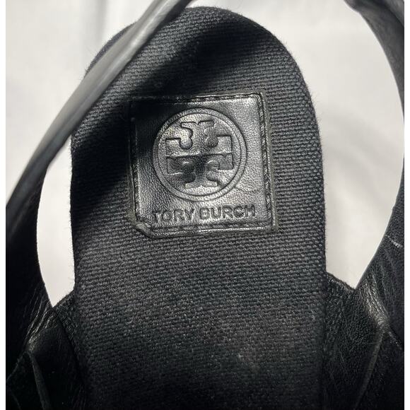 TORY BURCH Espadrille Wedge Platform Sandals 2 Band Black Leather US 8.… - Picture 10 of 12